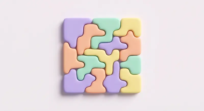 Tuiles pastel arrondies formant une carte stylisée