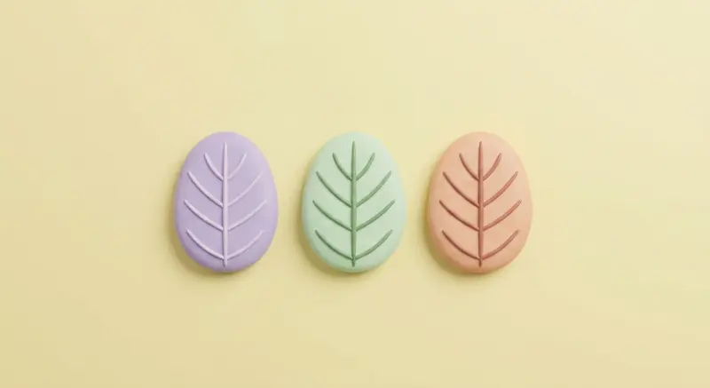 Trois feuilles stylisées aux nervures blanches, vertes et rouges